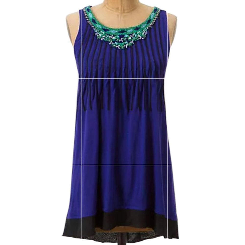 Anthropologie | Ric Rac Talakona sleeveless, beaded, pleated top, size small